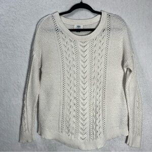Old Navy Women's Cable Knit Sweater Cotton Blend Lightweight Cream Size Medium